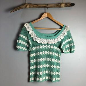 100% HANDMADE green Embroidered blouse. Vintage